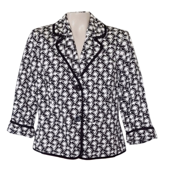 JM Collections Short Black and White Jacket Business Casual Geometric - Picture 1 of 5